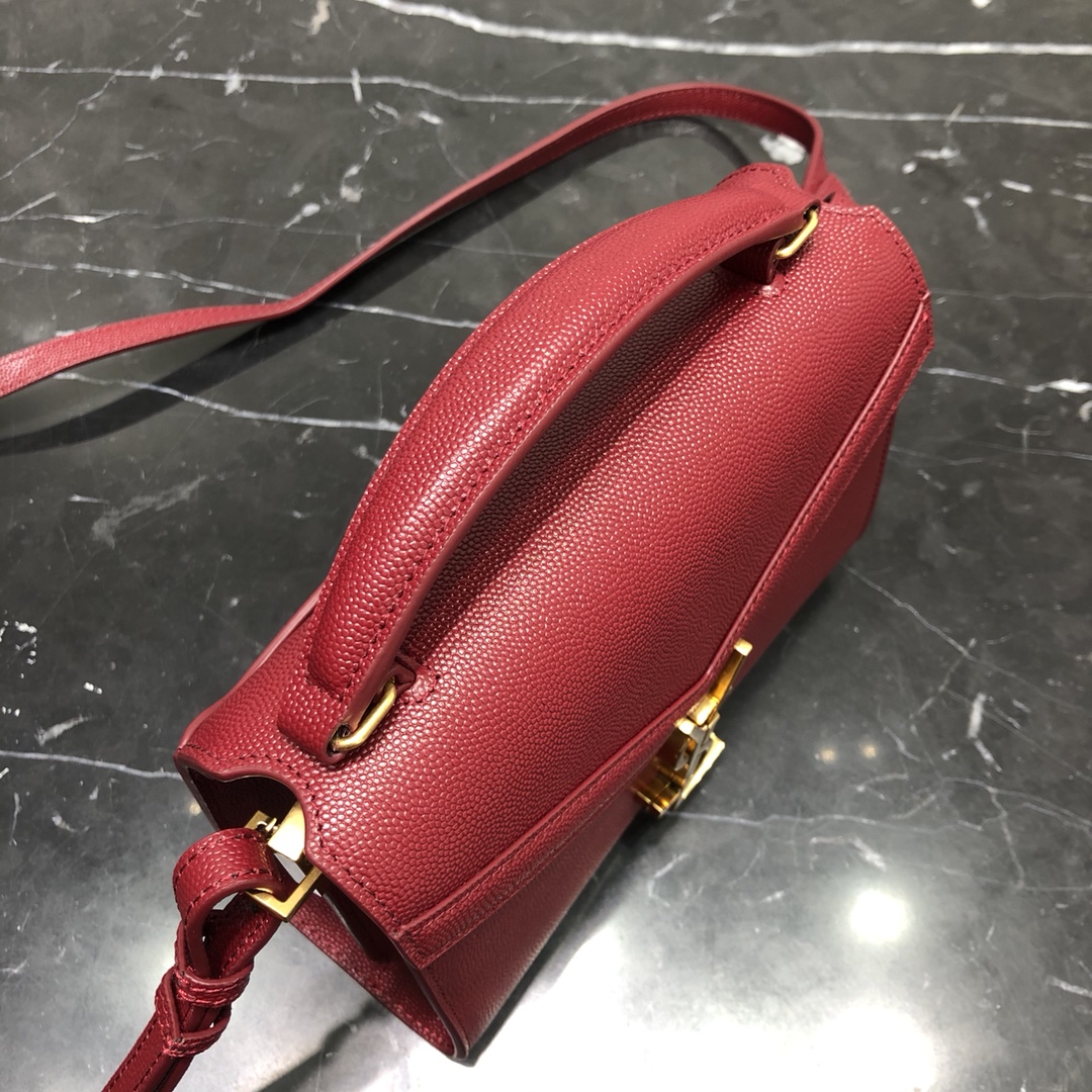 Saint Laurent Cassandera Mini Grained Embossed Leather Calfskin Handbag Shoulder Bag Red 623930